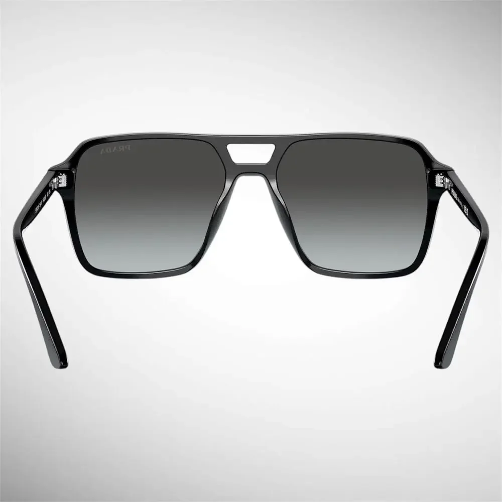 NEW PRADA Sunglasses Black Aviator Pilot 55-17mm Grey Lens Silver Logo - Picture 4 of 6